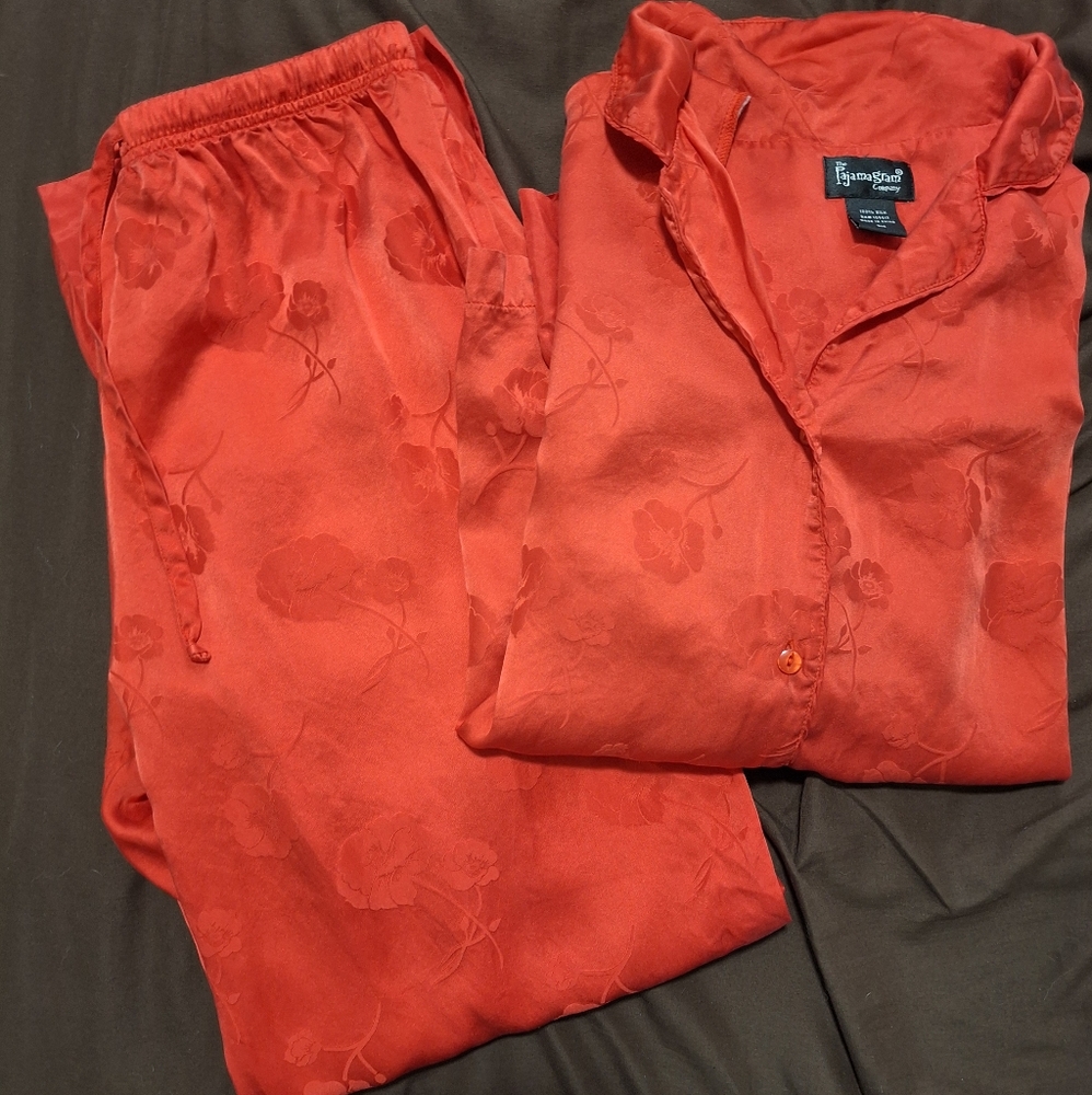 Pajamgram 100% Silk Red Pajama Set